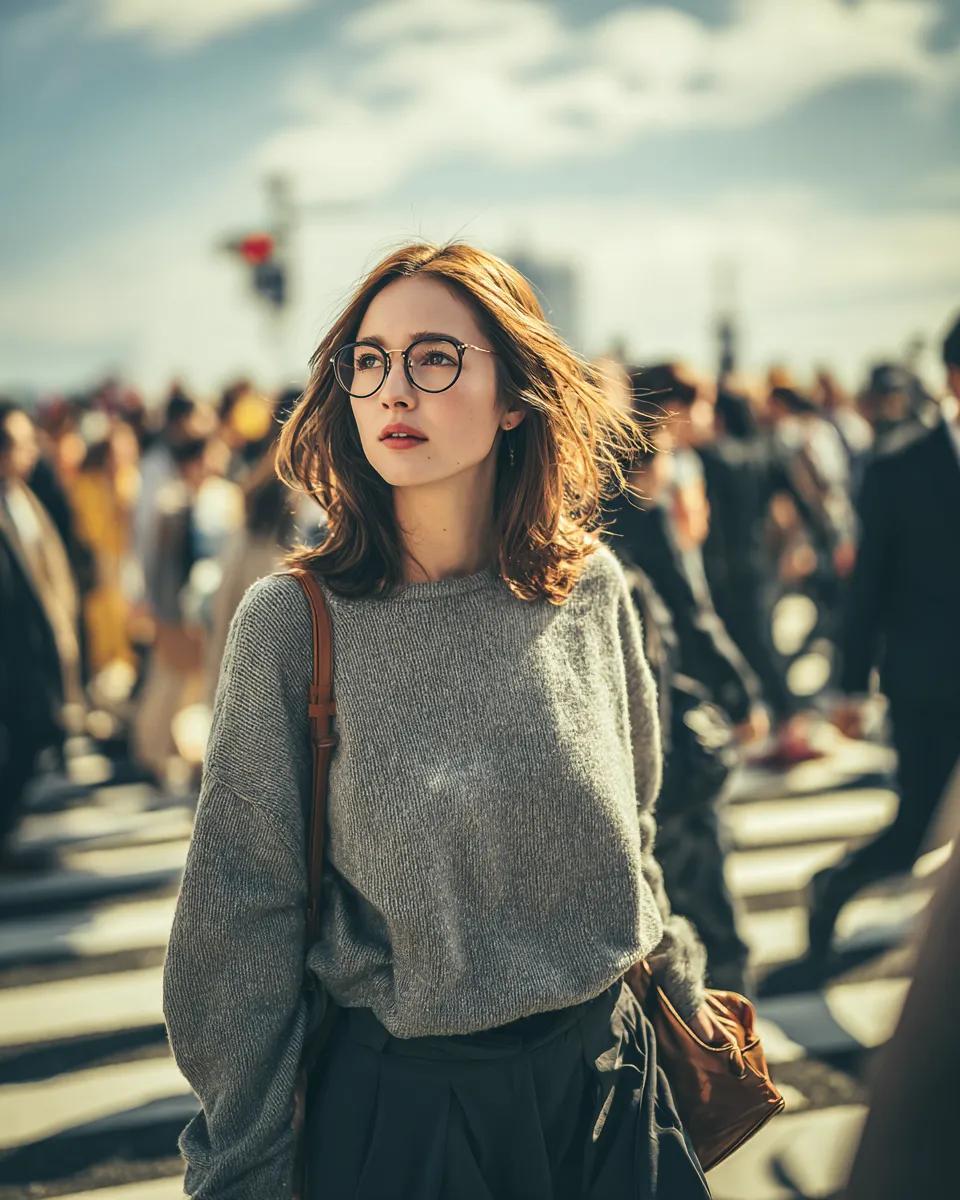 Cinematic Golden Hour Portrait in a City Crosswalk AI image template preview