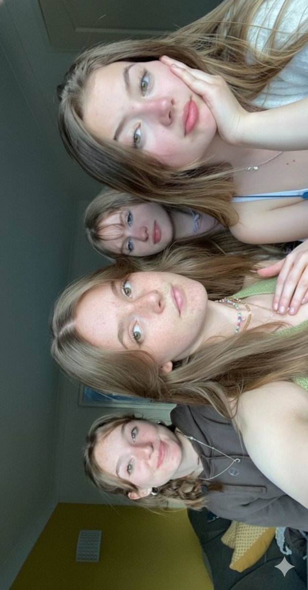 Candid Bedroom Selfie of Three Freckled Girls AI image template preview