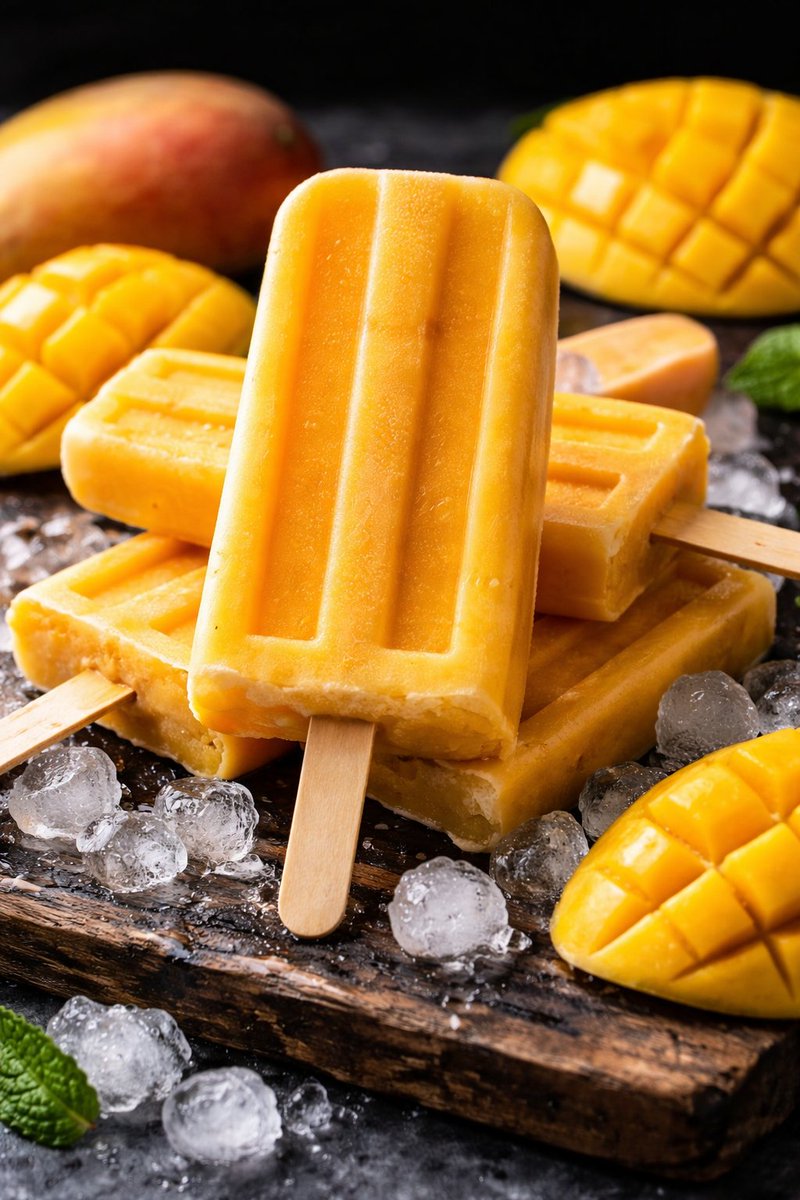 8K Food Photography Prompt for Mango Popsicles AI image template preview