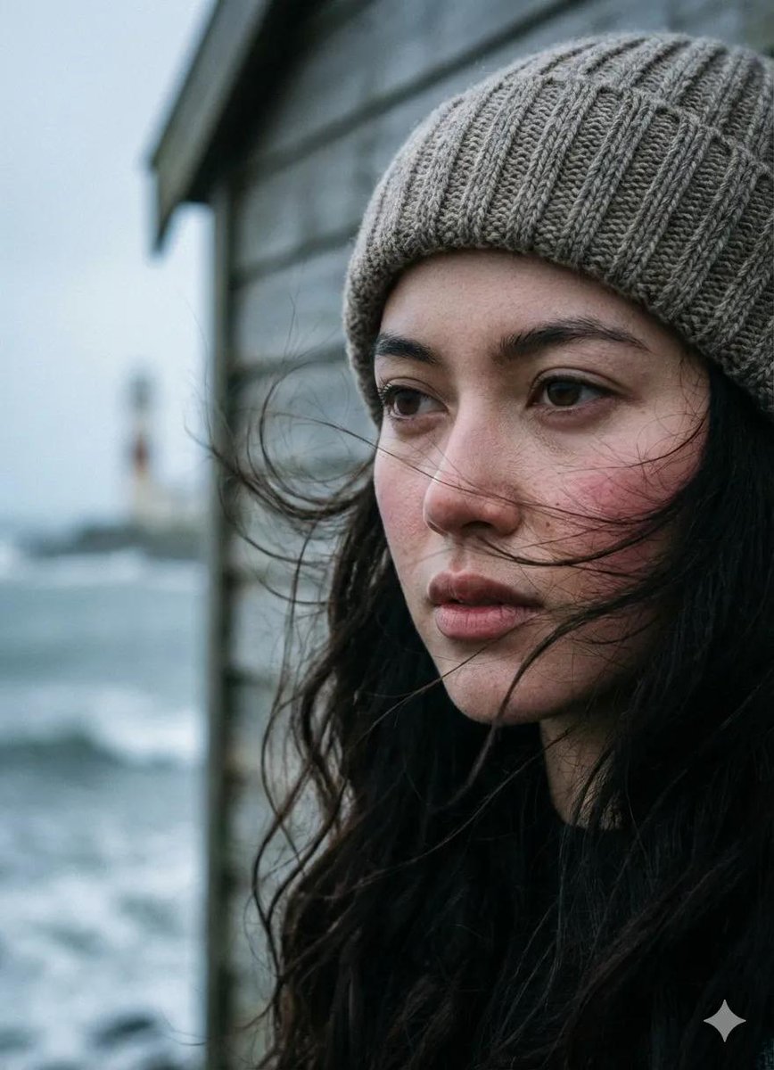 Cinematic Seaside Pier Portrait Prompt AI image template preview