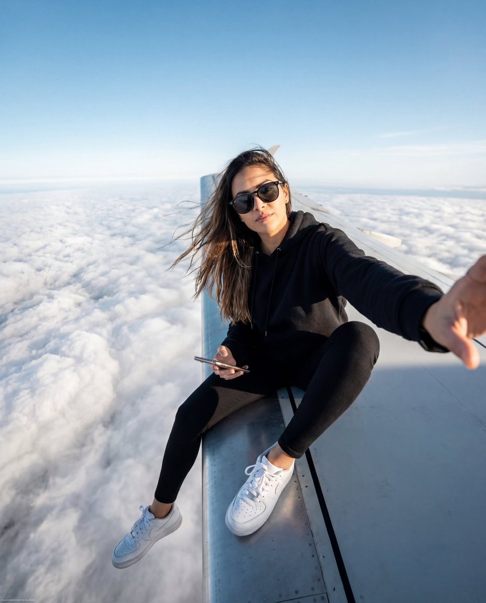 Airplane Wing Selfie Prompt (JSON) AI image template preview