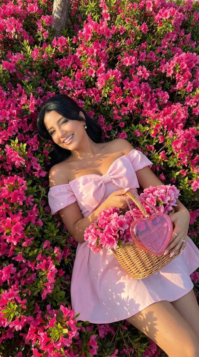 Overhead Romantic Fashion Editorial in a Flower Field AI image template preview