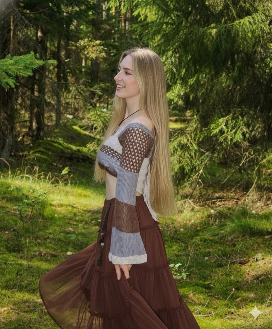 Boho Editorial Portrait in Pine Forest AI image template preview