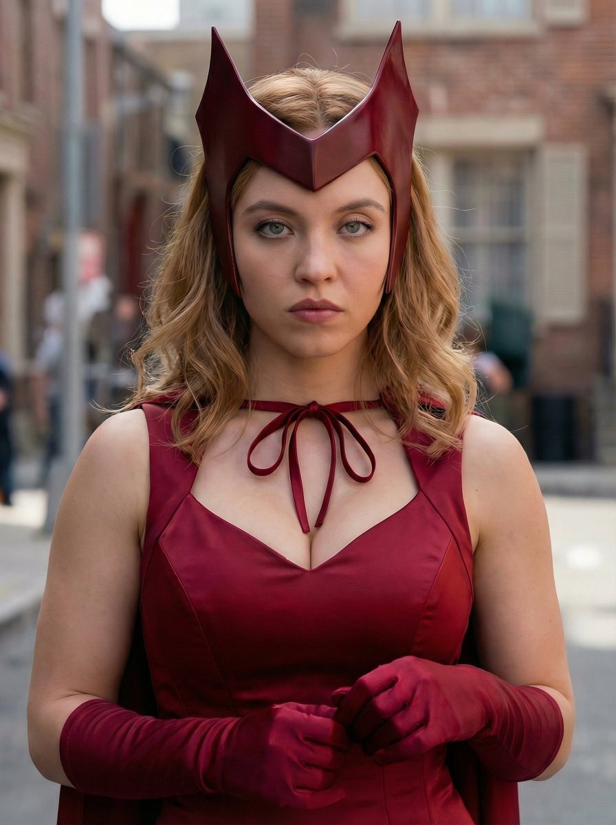 Cinematic Portrait of Sydney Sweeney as Wanda Maximoff AI image template preview