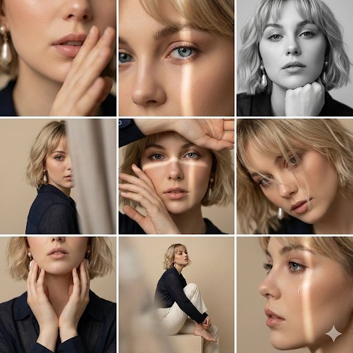 Editorial 3x3 Photo Grid of Intimate Portraits AI image template preview