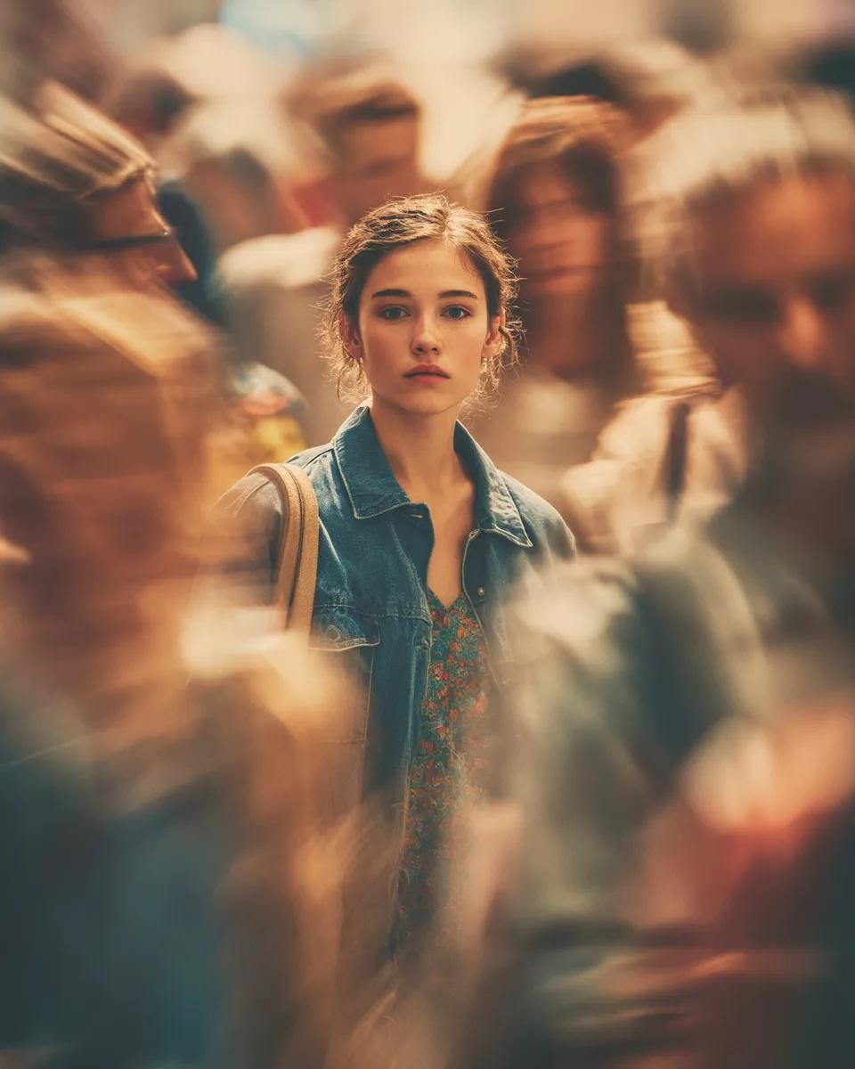 Cinematic Portrait with Motion Blur Crowd AI image template preview