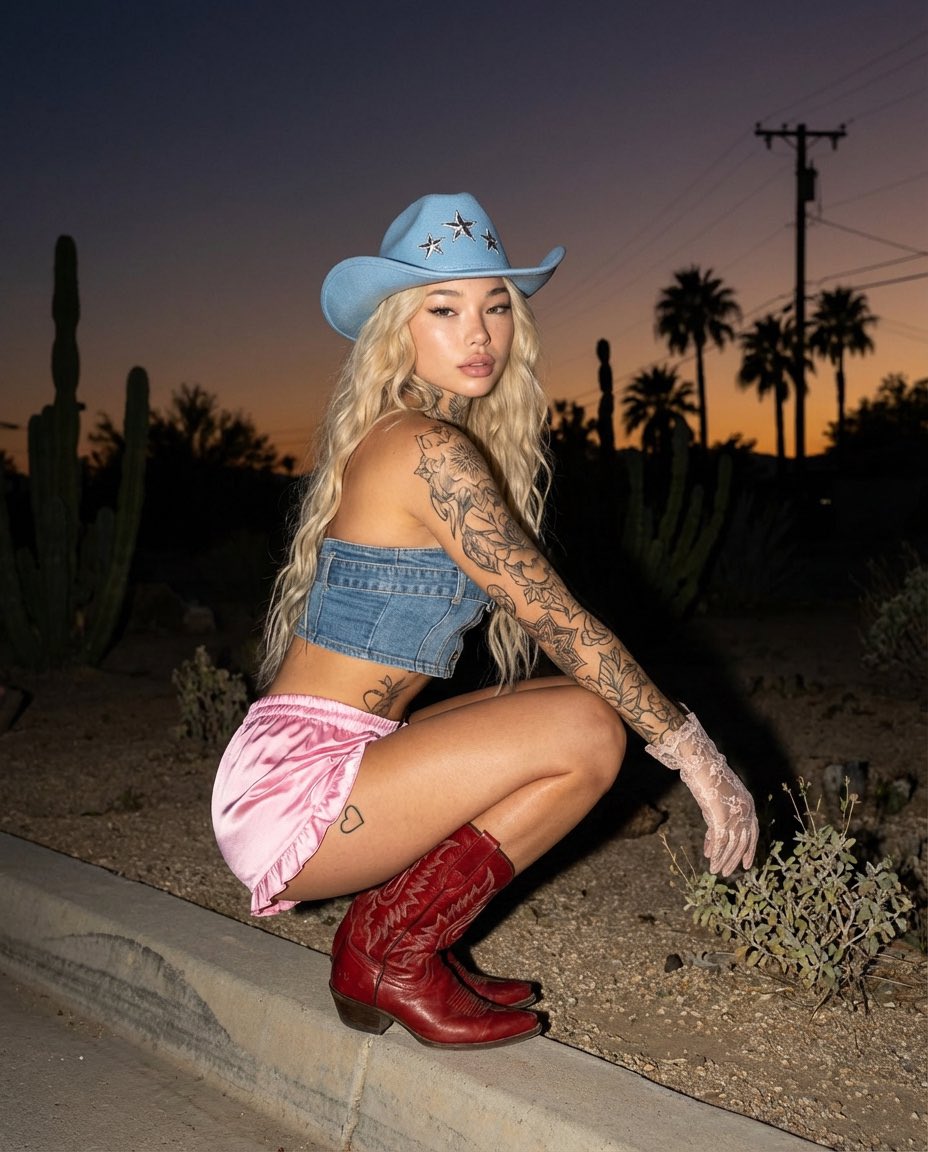 Desert Doll Golden Hour Portrait with Flash AI image template preview
