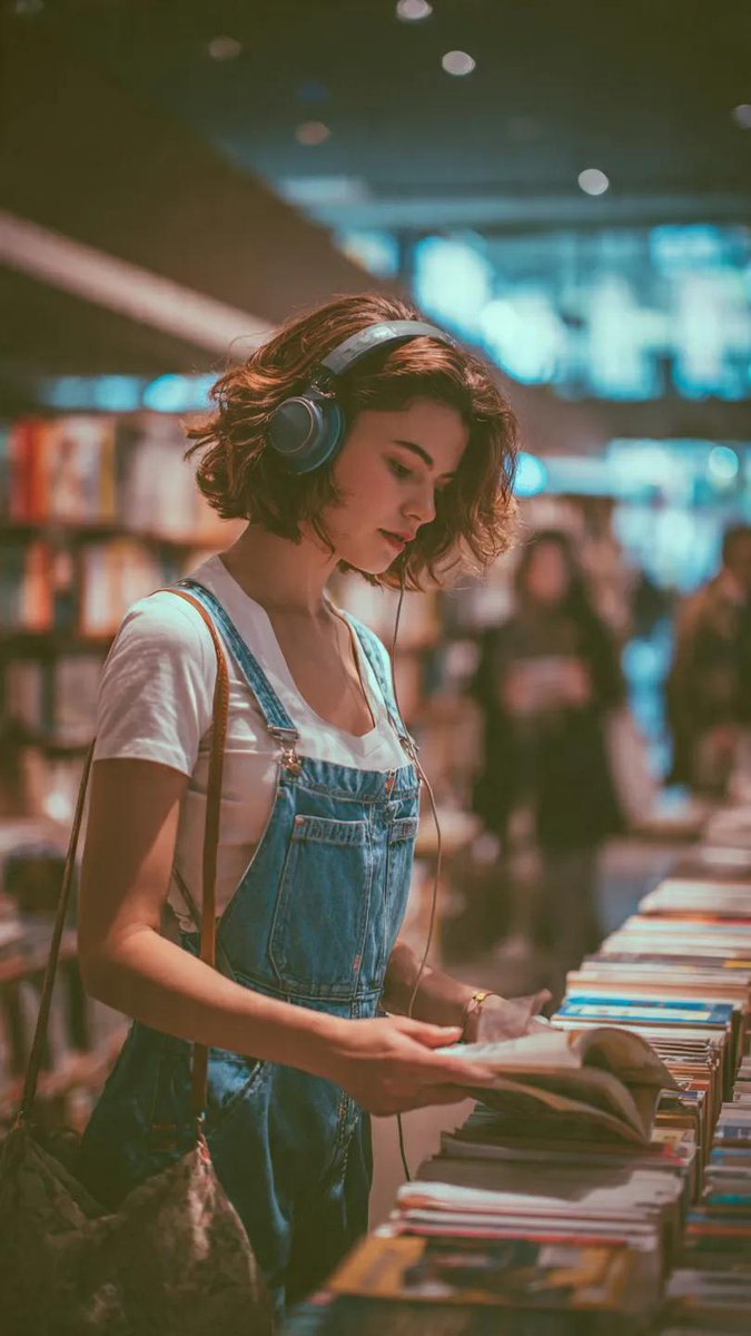 Cinematic Bookstore Lifestyle Film Still Prompt AI image template preview