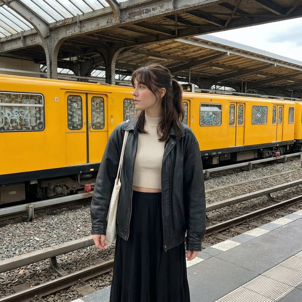 Candid street photography on a train platform AI image template preview