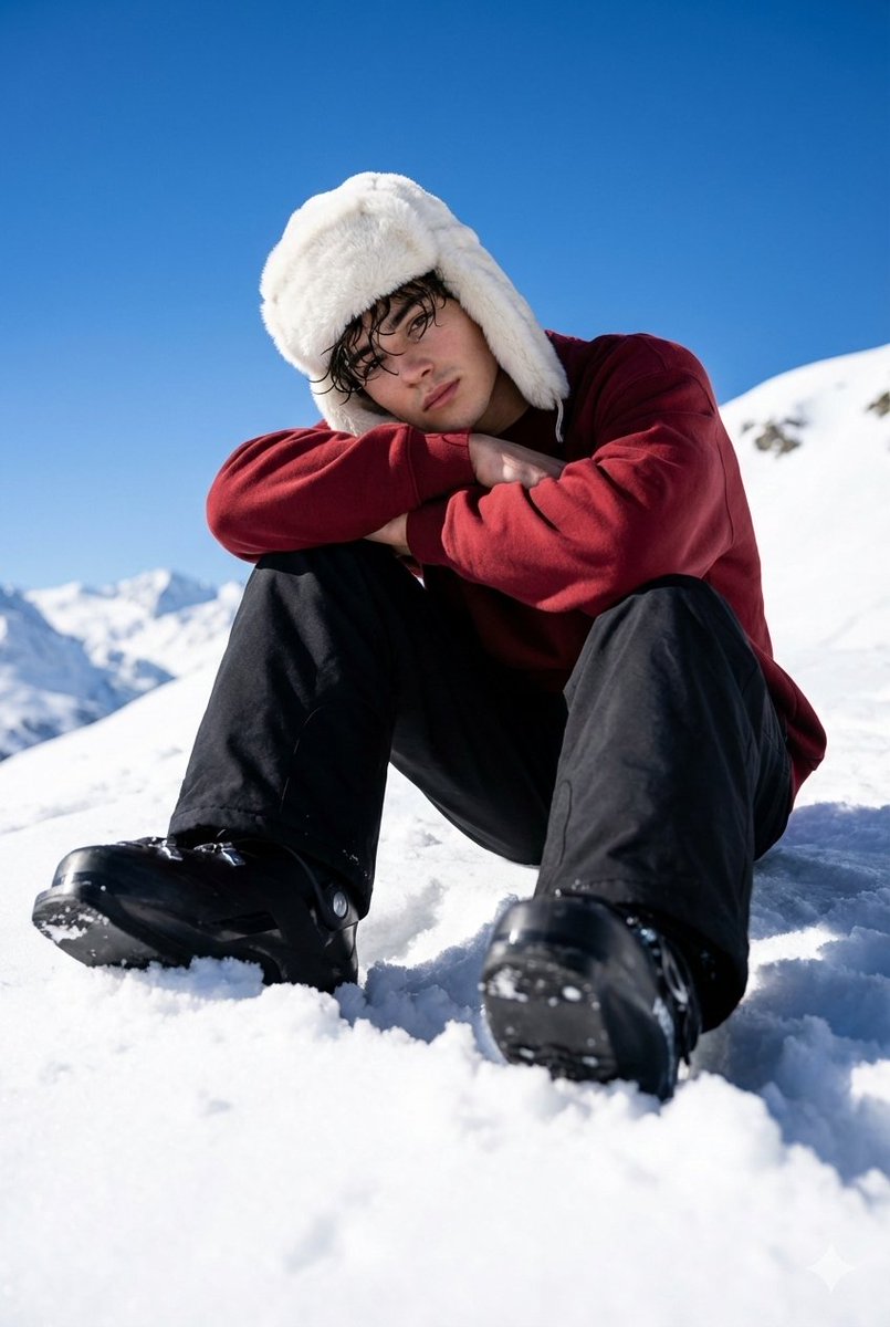Alpine Snow Portrait with Trapper Hat AI image template preview