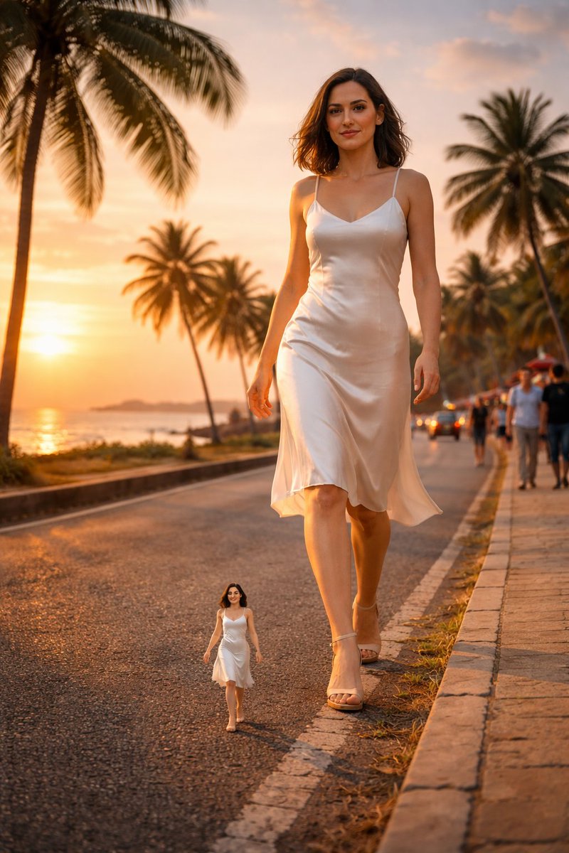 Surreal cinematic street photography with scale contrast AI image template preview