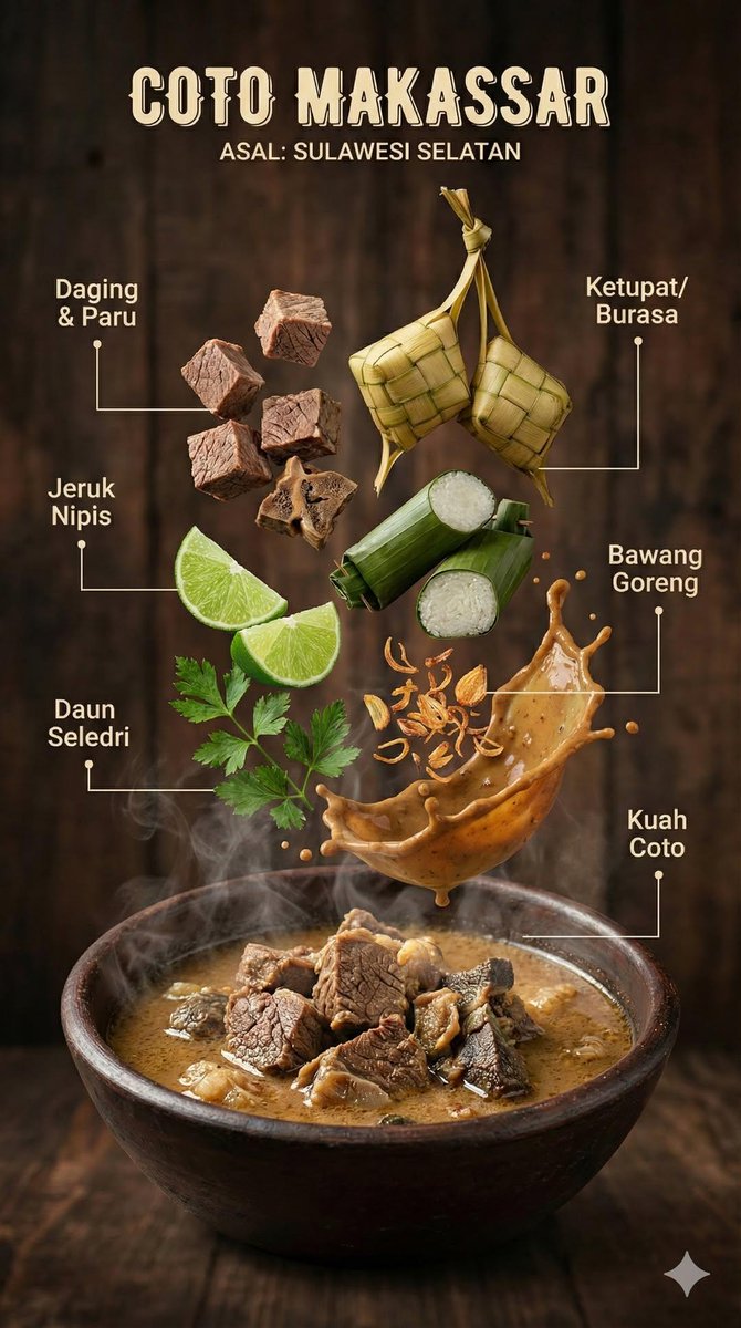 Hyper-realistic Indonesian Food Infographic Prompt example 2