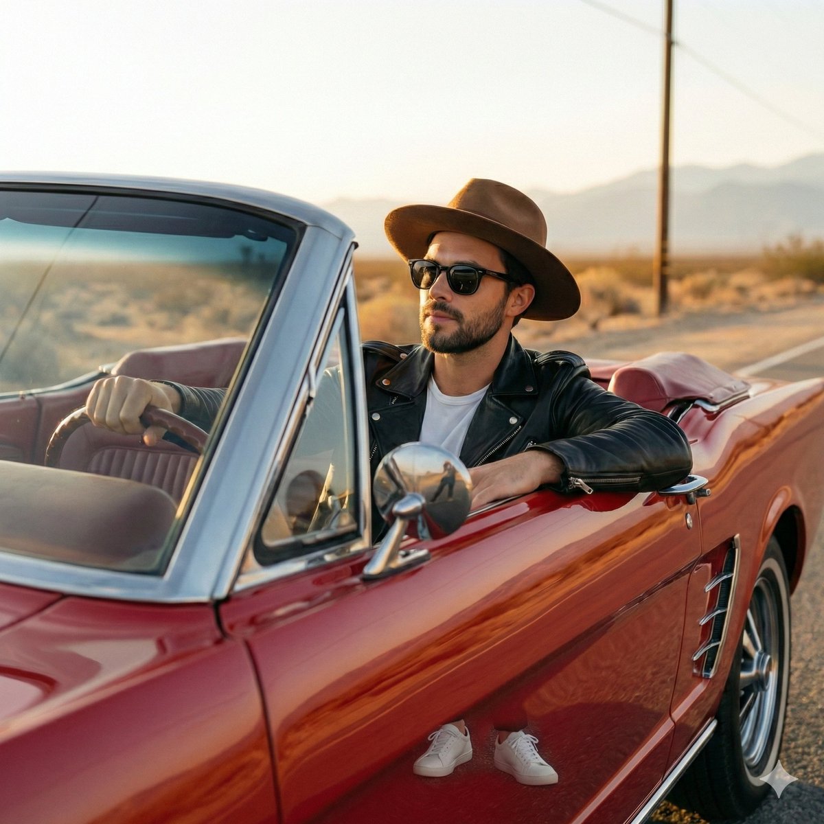 Retro Americana Fashion Portrait with Vintage Car AI image template preview