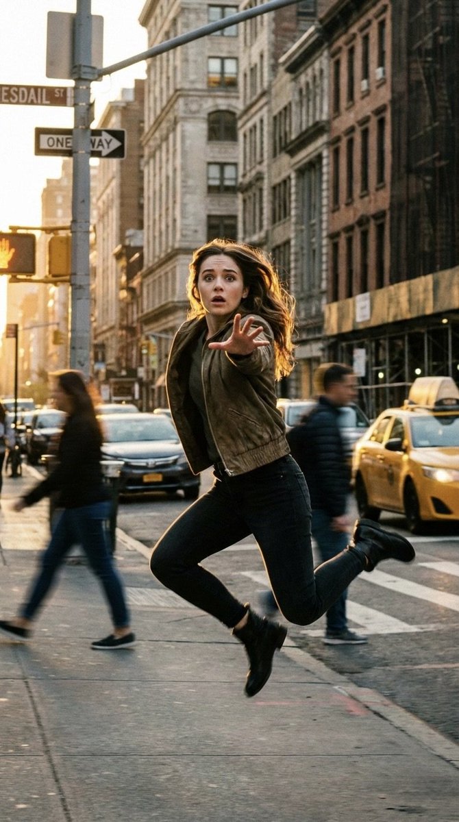 Cinematic Freeze-Frame Action Shot in NYC Prompt AI image template preview