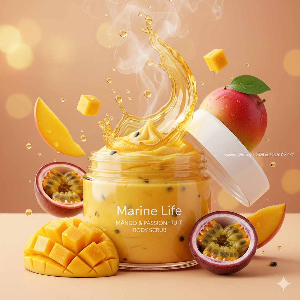 Luxury Mango Body Scrub Product Image and Video Prompts AI image template preview