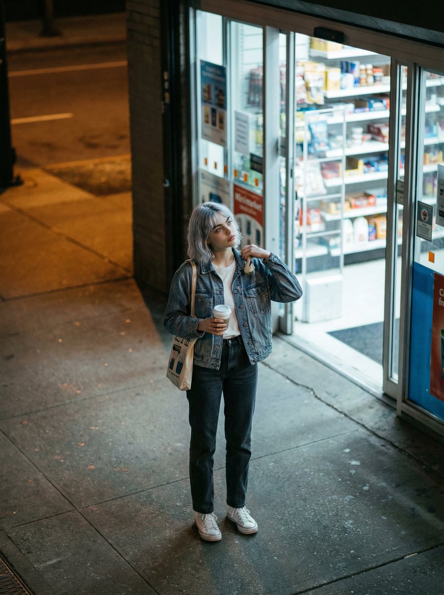 Candid night street fashion photograph with film aesthetic AI image template preview