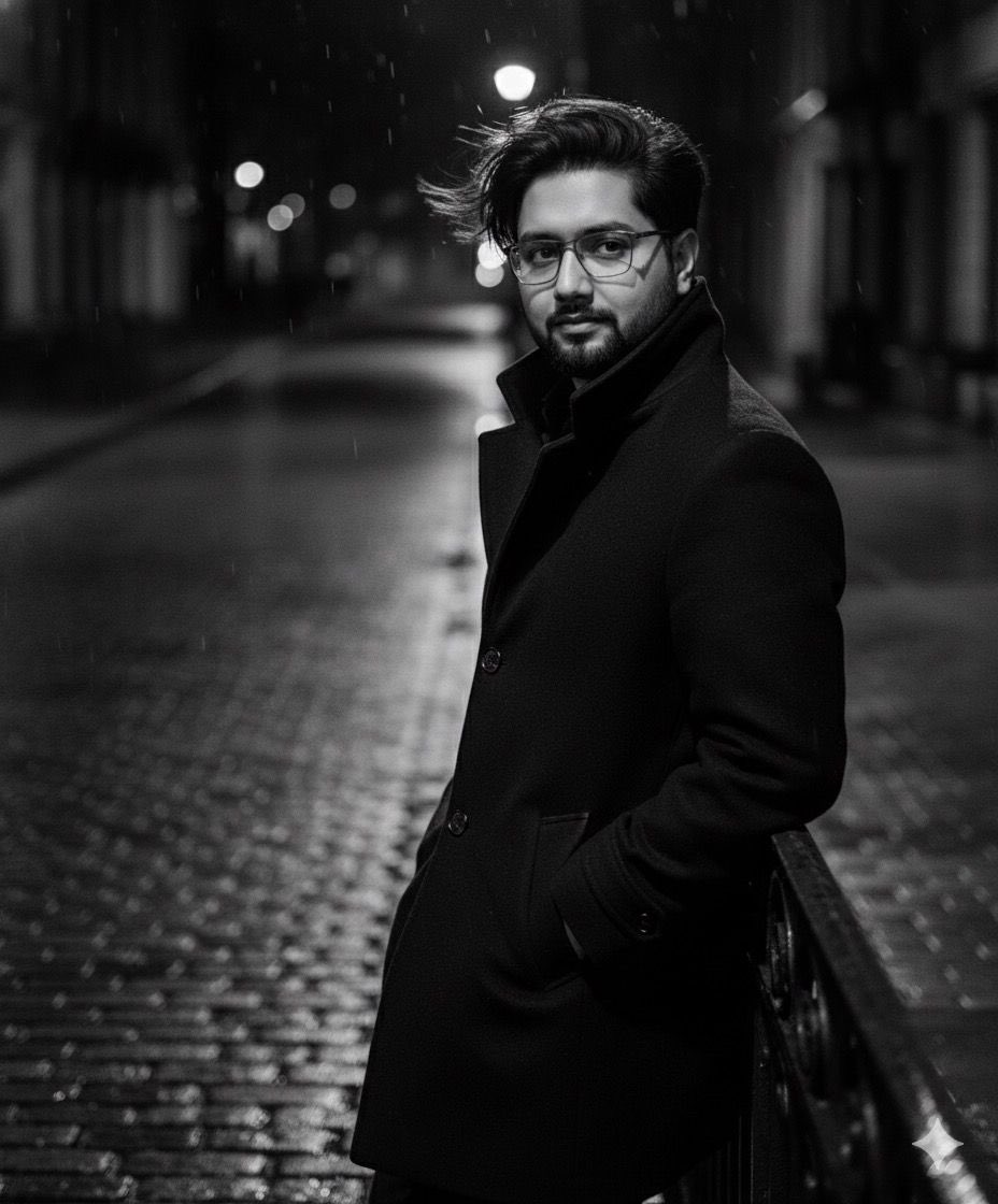 High-fashion black-and-white editorial portrait AI image template preview