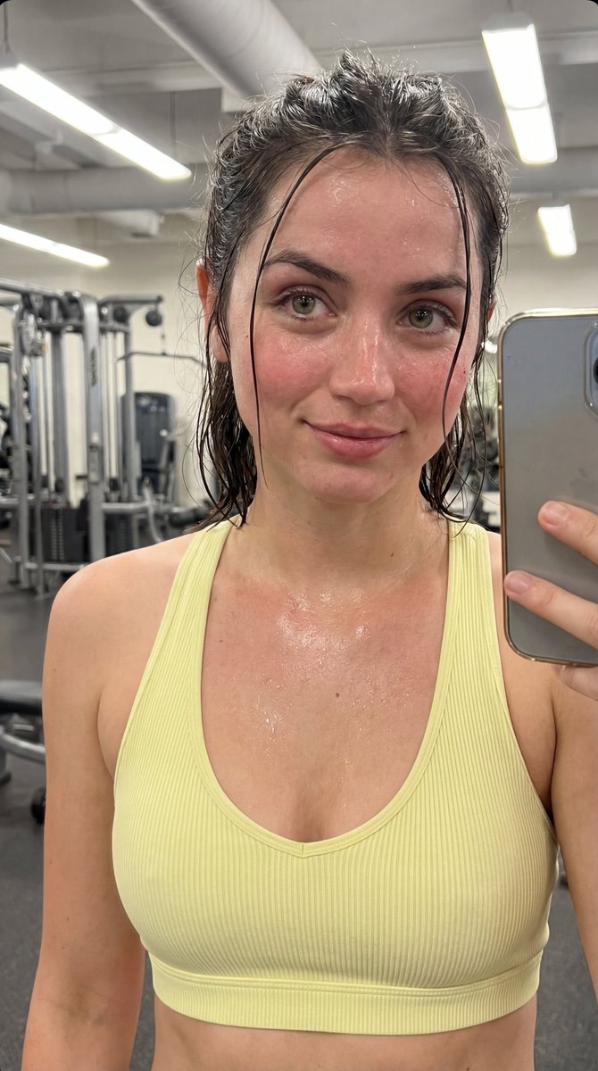 Ana de Armas Post-Workout Gym Selfie Portrait AI image template preview