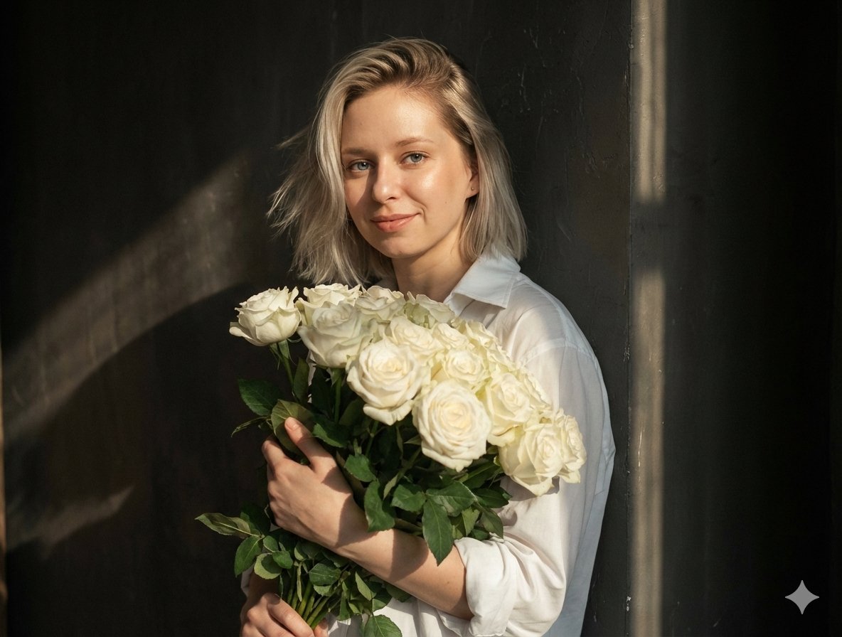 Cinematic Portrait with High-Contrast Window Light AI image template preview