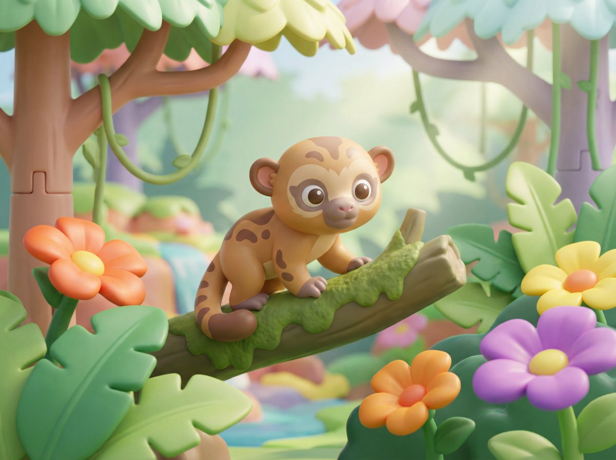 Playful 3D Toy Kinkajou Prompt AI image template preview