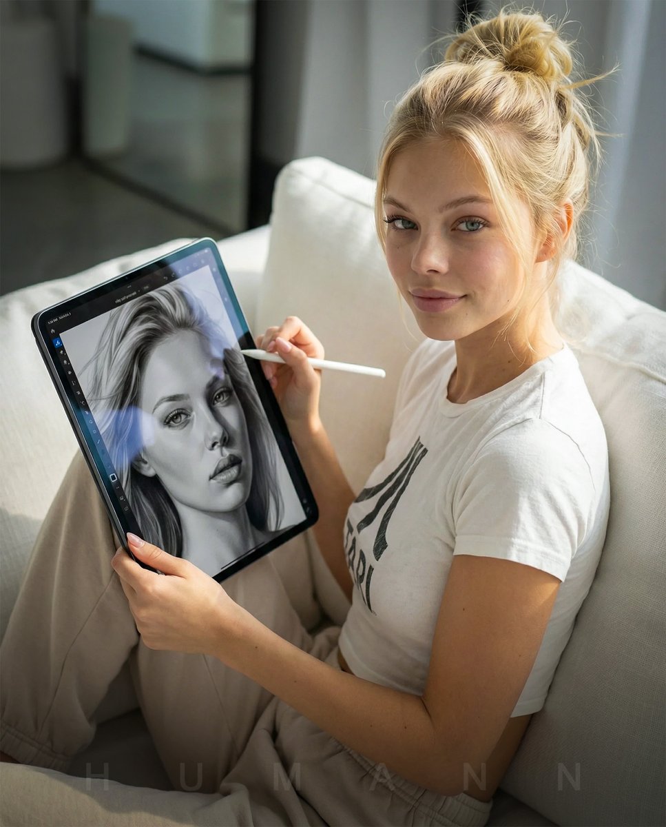 Photorealistic Self-Portrait Drawing with Reference Images AI image template preview