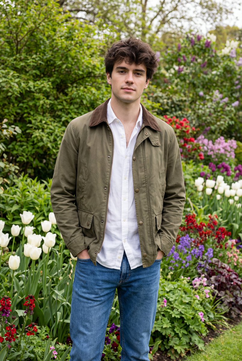 Natural Editorial Portrait of a Man in a Garden AI image template preview