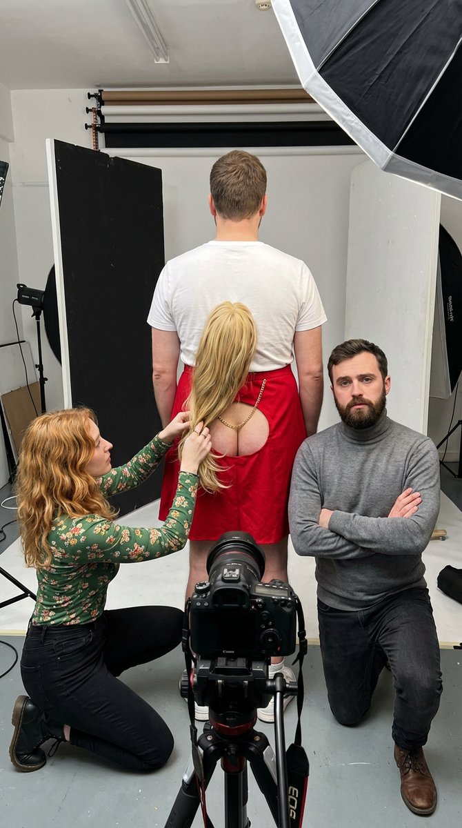 Humorous Behind-the-Scenes Photography Illusion AI image template preview