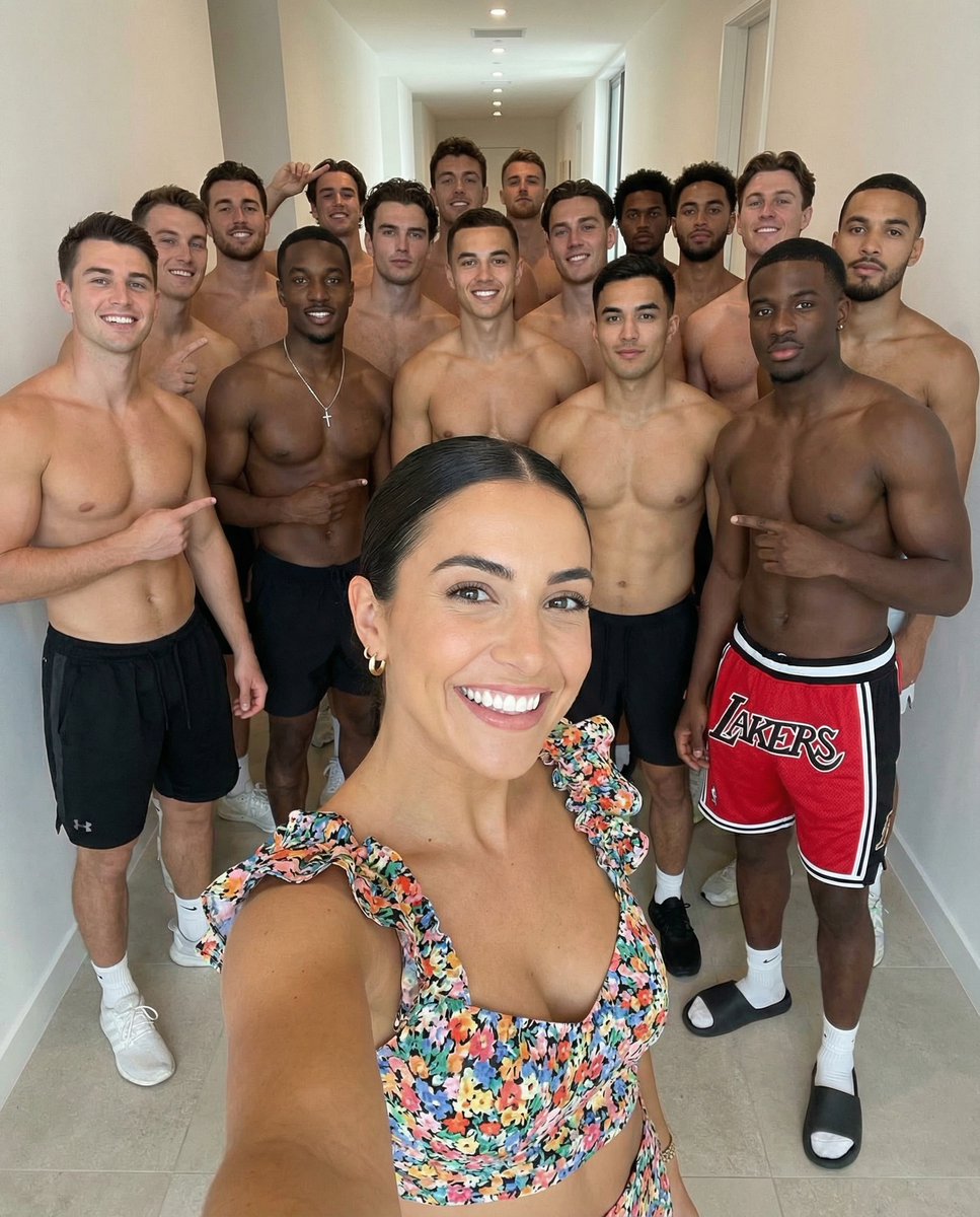 High-Angle Selfie with Group of Shirtless Men AI image template preview