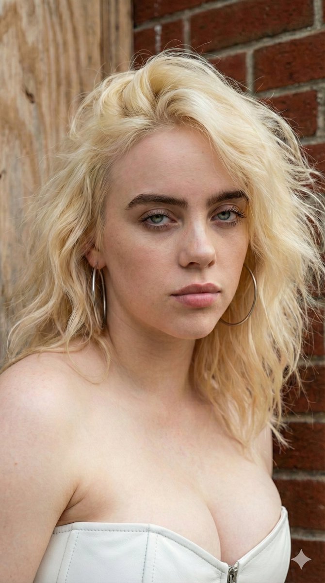4K HD Photograph of Billie Eilish in White Leather Corset AI image template preview