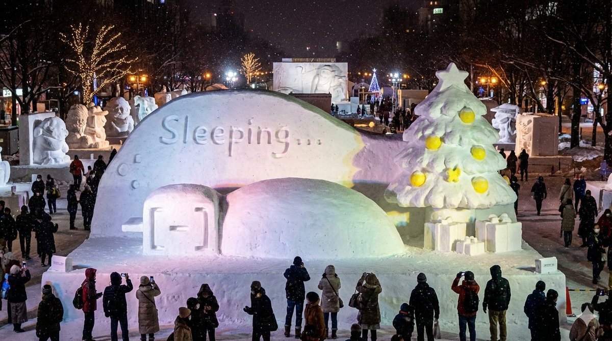 Snow Statue of Not Wanting to Leave the Futon AI image template preview