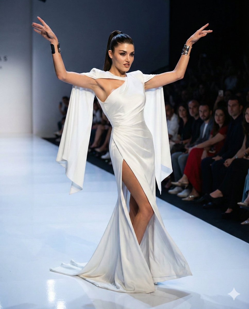Couture Runway Fashion Editorial of Hande Ercel AI image template preview