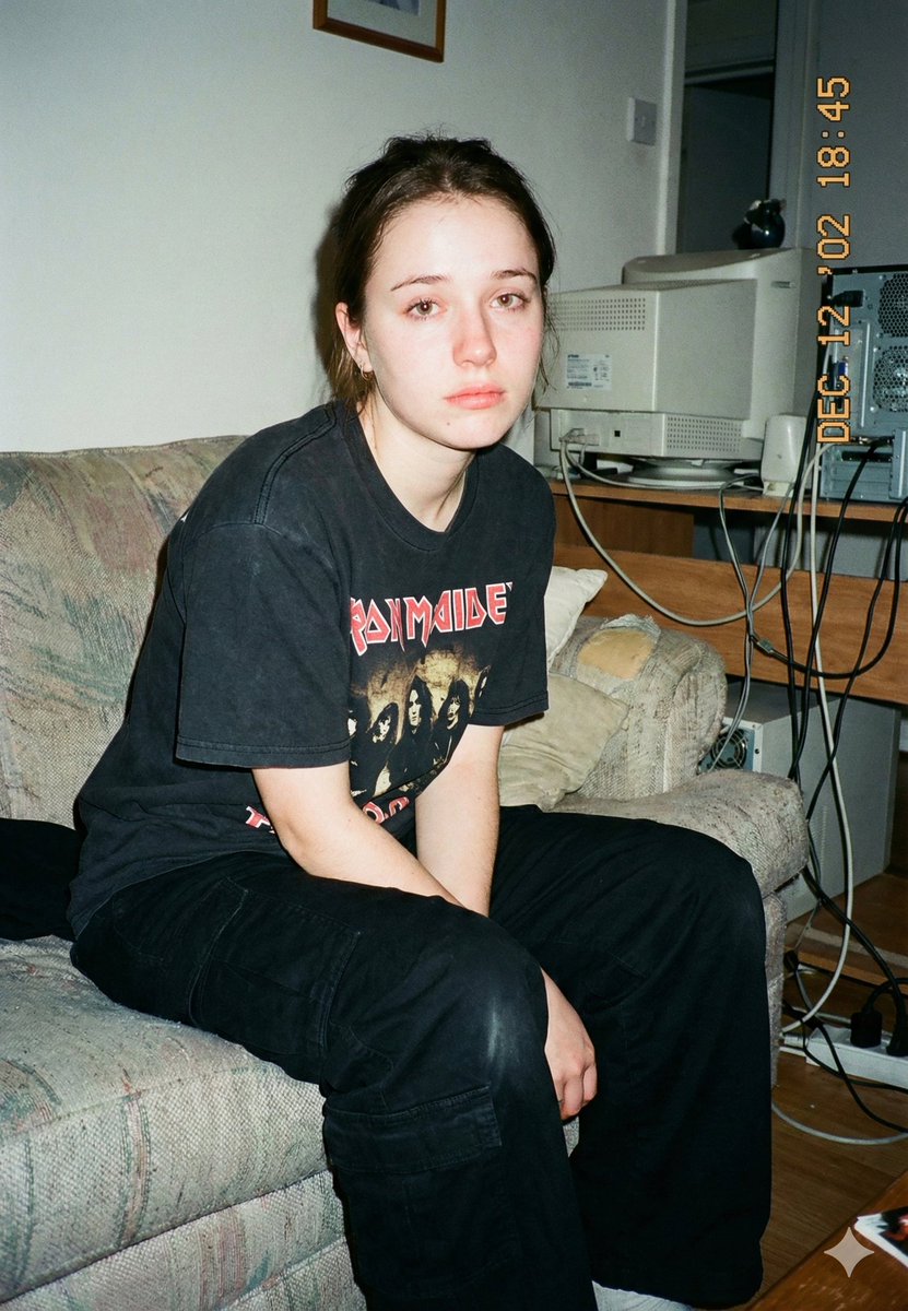 Lo-Fi Candid Portrait with Direct Flash (Early 2000s Aesthetic) AI image template preview