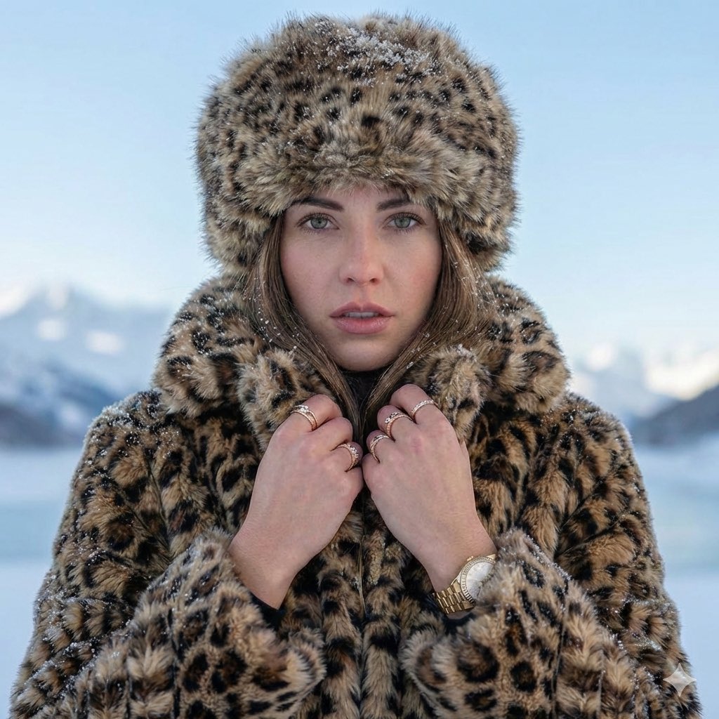 Close-up Portrait in Snowy Alpine Landscape AI image template preview