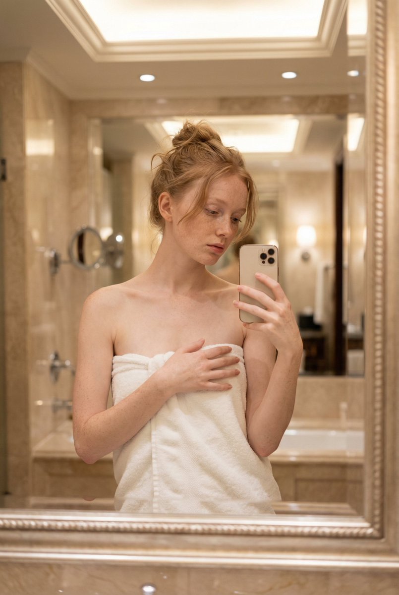 Intimate Mirror Selfie Portrait Prompt AI image template preview