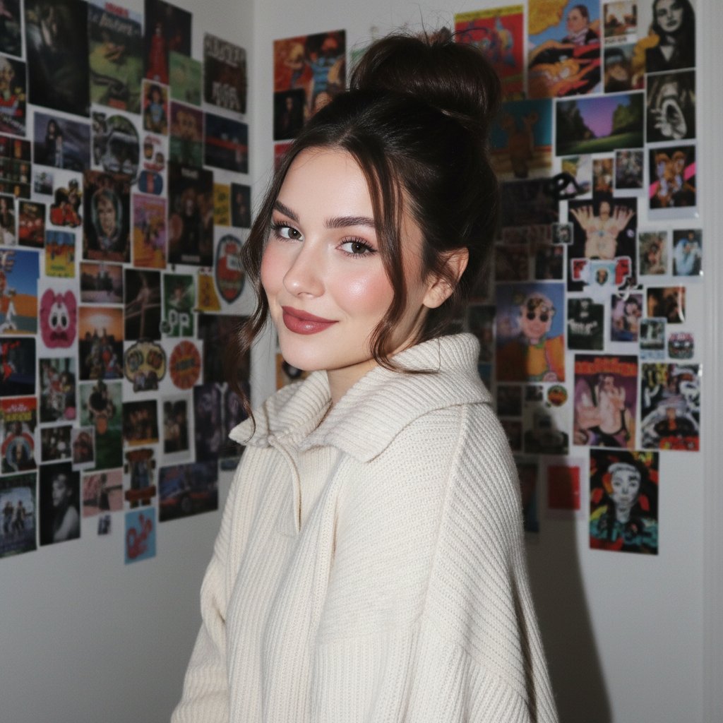 Gen Z/Y2K Flash Portrait in Poster-Covered Bedroom AI image template preview