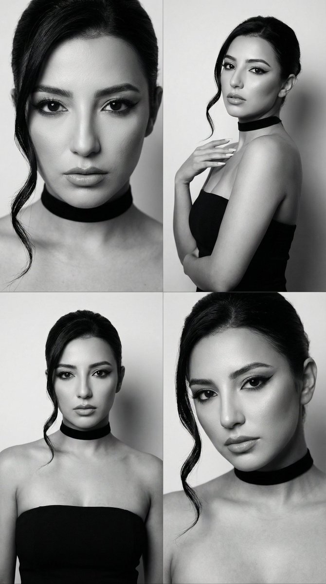 JSON Prompt for Black and White Fashion Editorial Contact Sheet AI image template preview