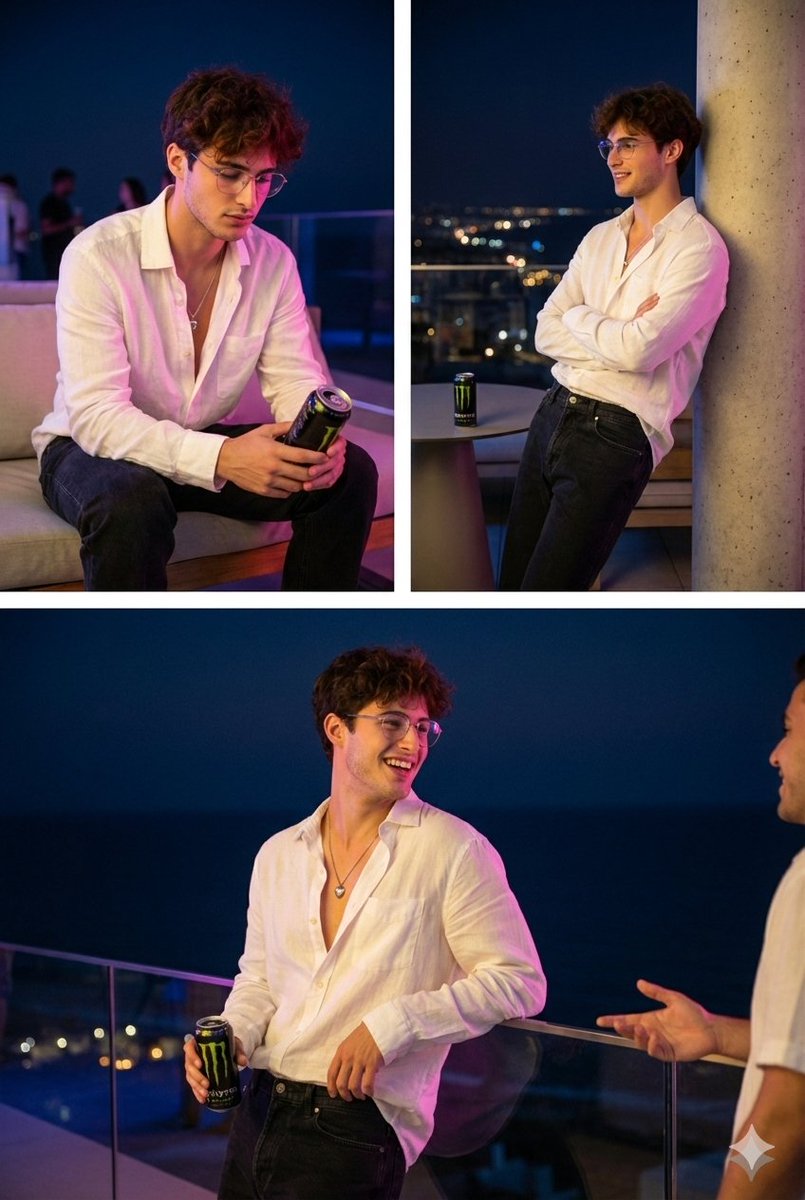Nighttime Roof Terrace Party Portrait Prompt AI image template preview