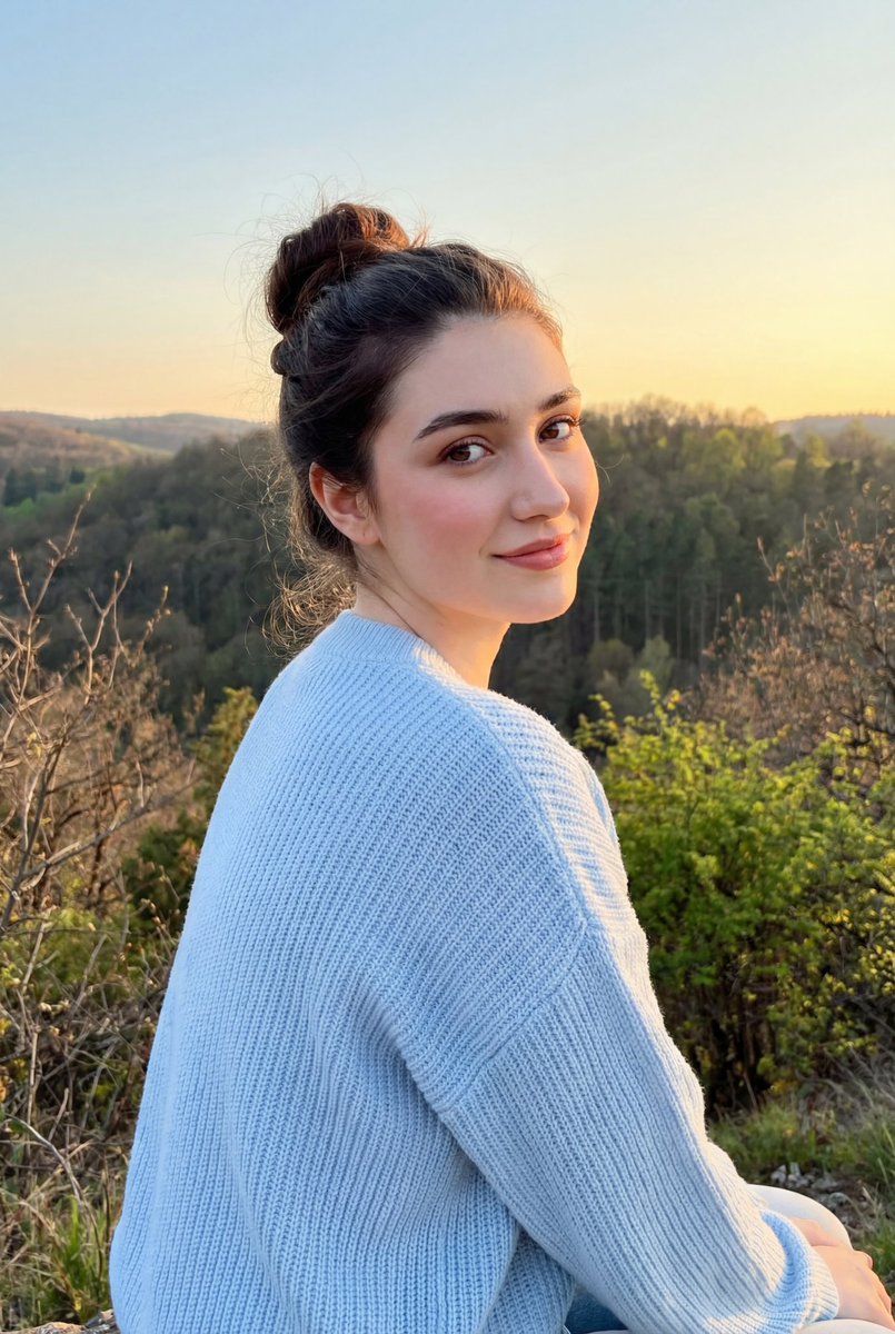 Cinematic Golden Hour Portrait on a Hillside AI image template preview