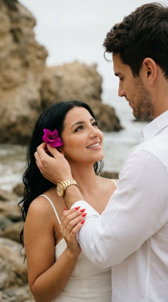 Romantic Beach Couple Closeup with Identity Preservation AI image template preview