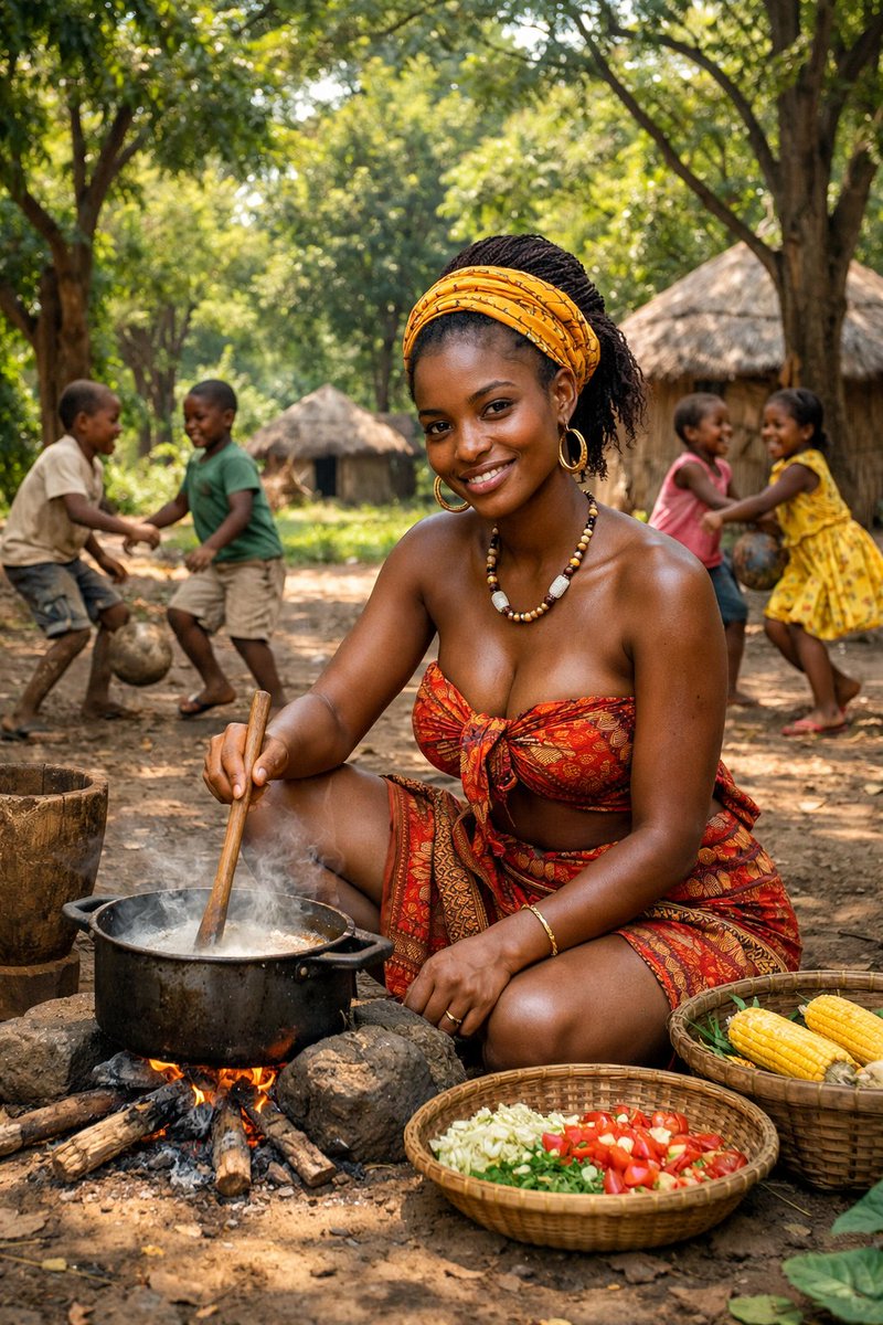 Documentary Photo of African Village Scene AI image template preview