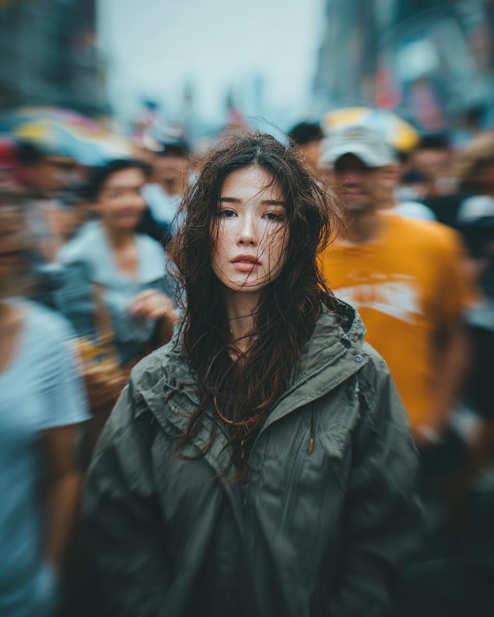 Candid Street Portrait with Motion Blur AI image template preview