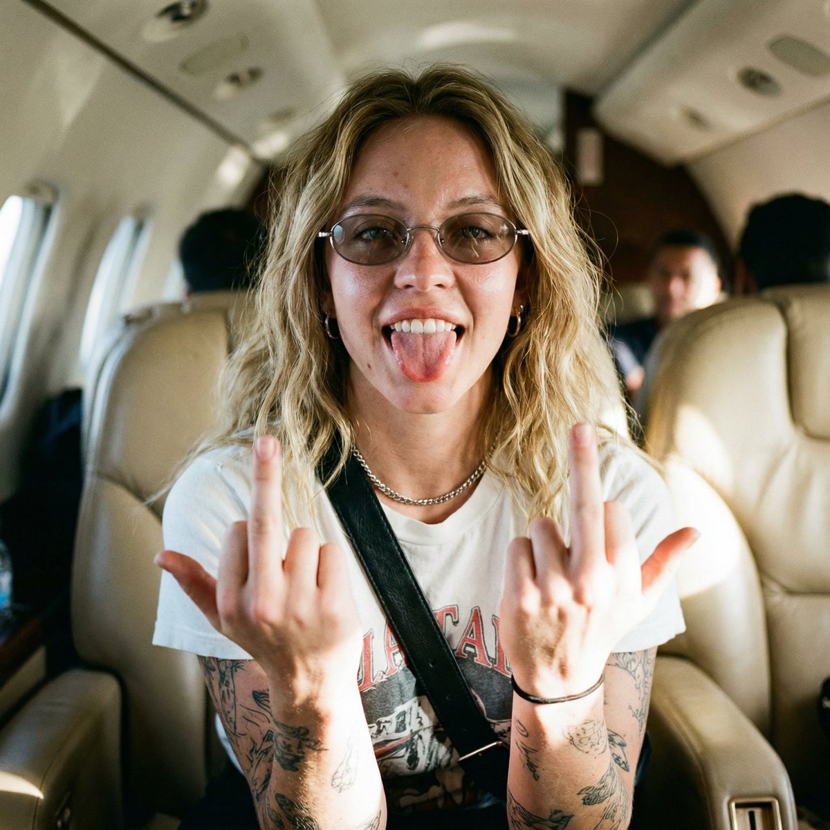 Unfiltered Paparazzi-Style Portrait in a Private Jet AI image template preview