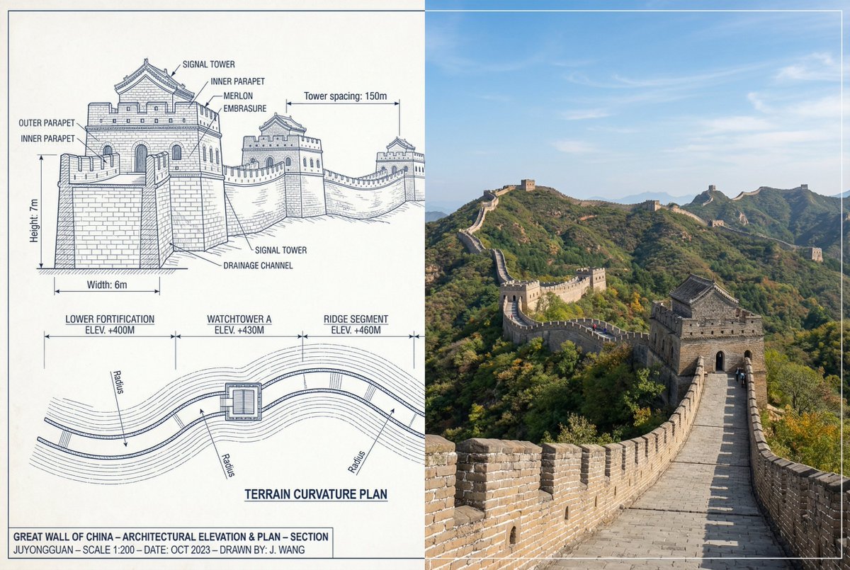 Great Wall of China Mixed Media Comparison AI image template preview