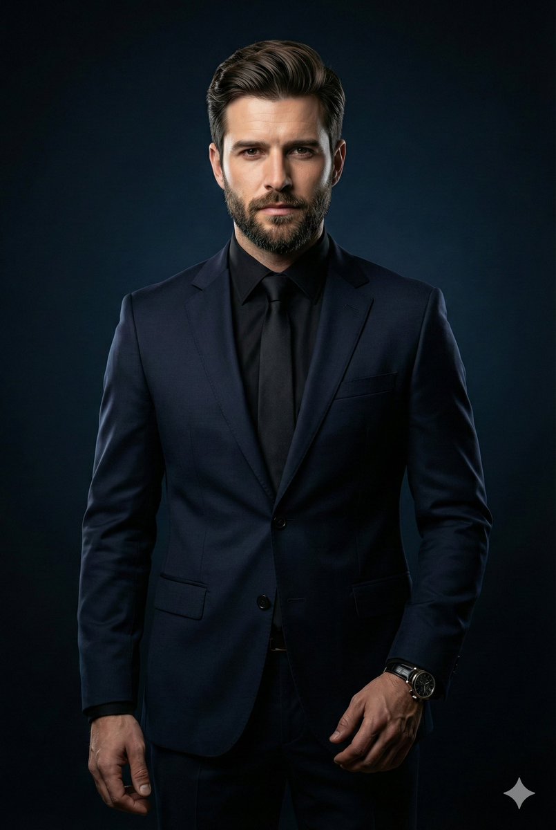 Cinematic Portrait of Middle-Aged Man in Suit AI image template preview