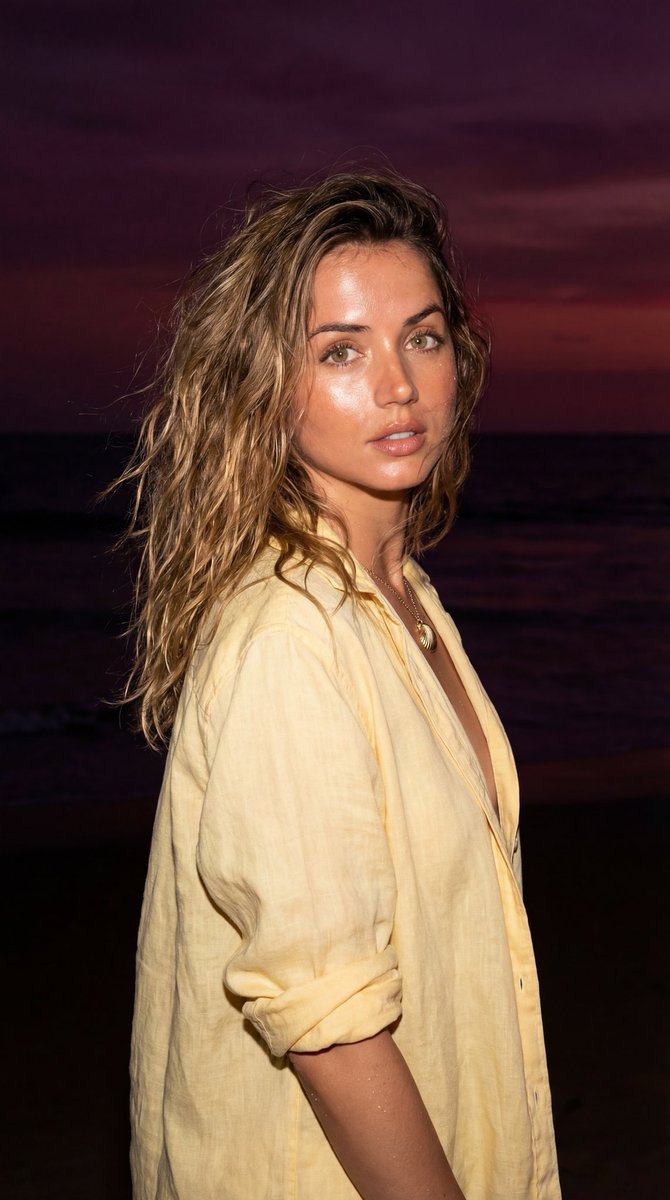 Late-Night Coastal Portrait with Flash and Sunset Glow AI image template preview