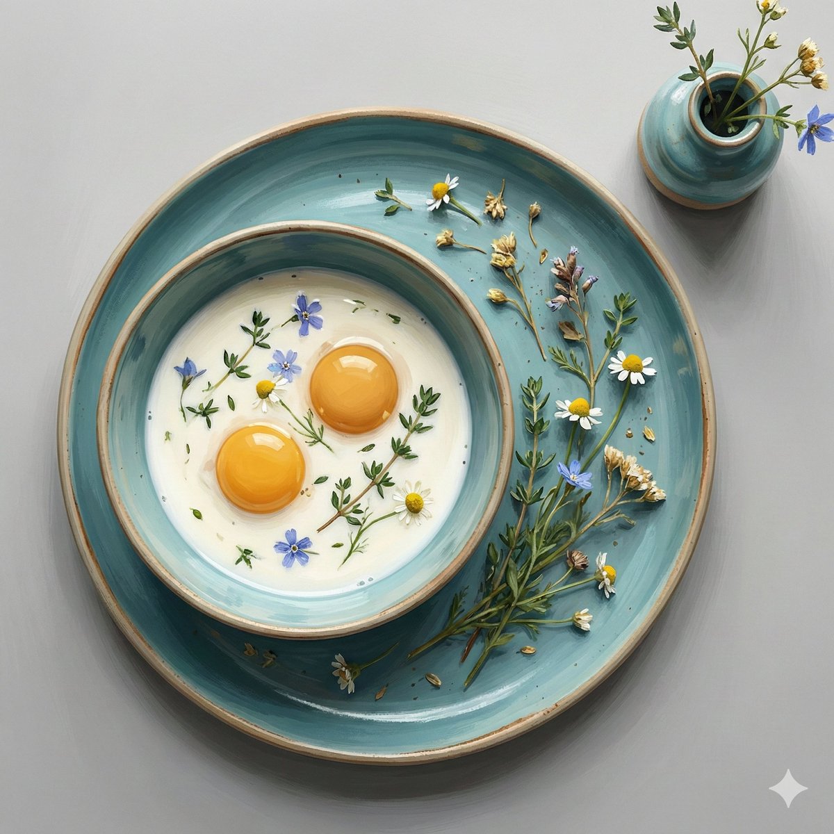 Fine Art Still Life of Egg Yolks and Ceramics AI image template preview