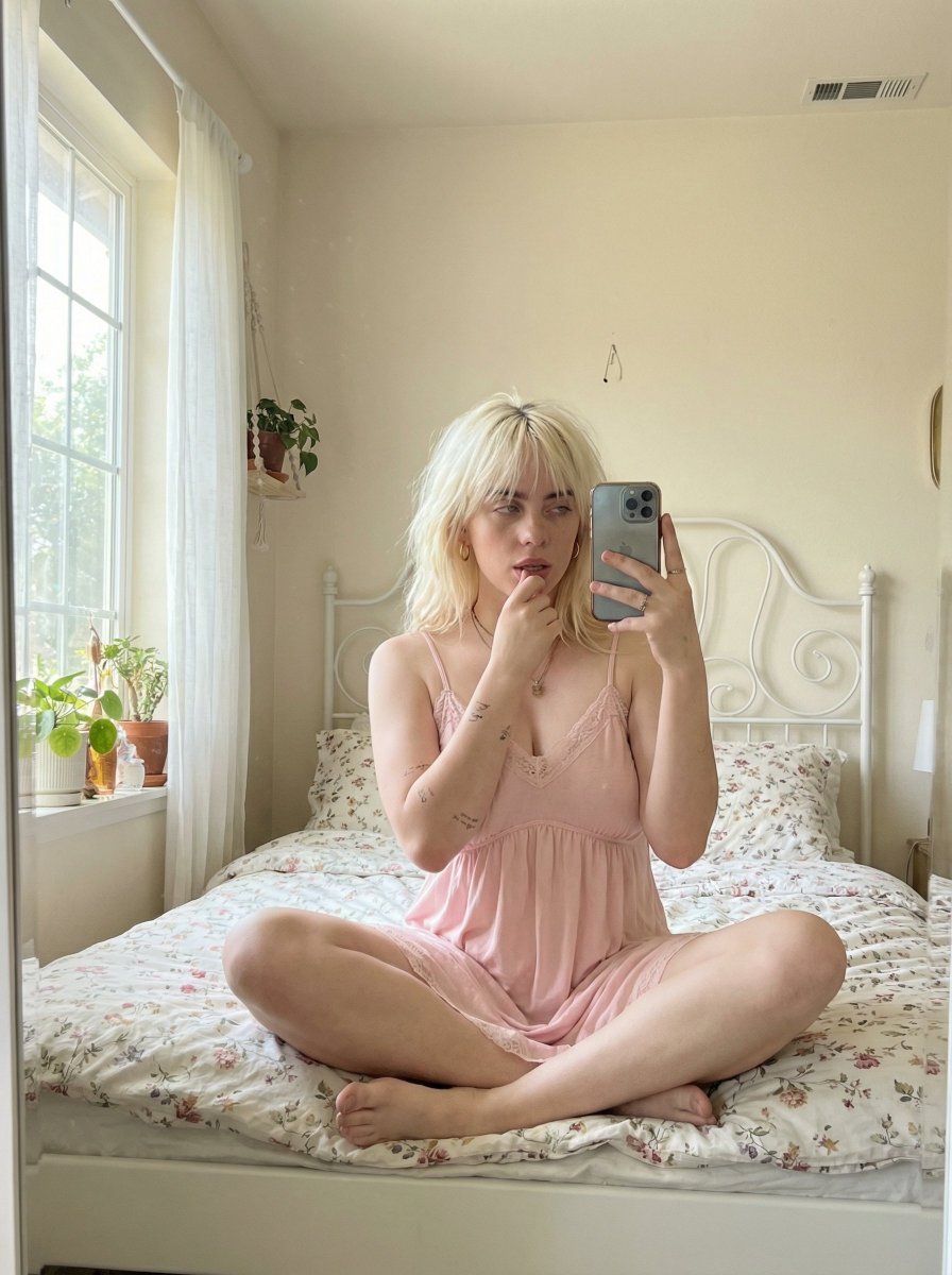 Intimate Bedroom Mirror Selfie AI image template preview