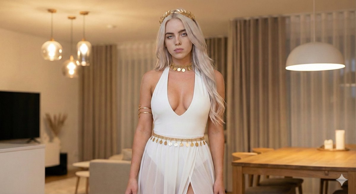 Goddess-Inspired White and Gold Portrait AI image template preview
