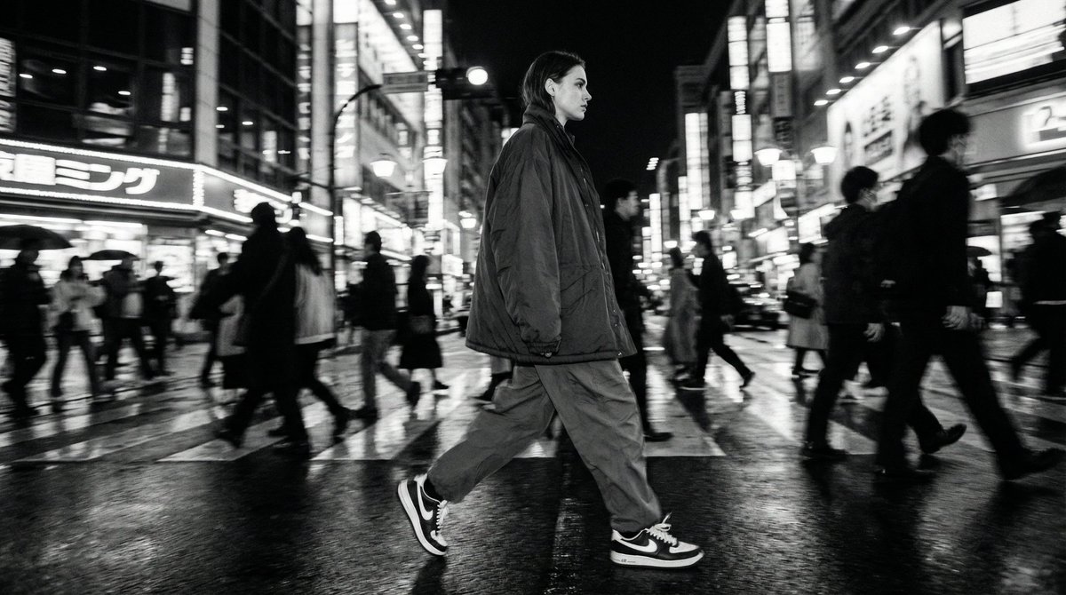 Template for Cinematic B&W Street Fashion Editorial AI image template preview