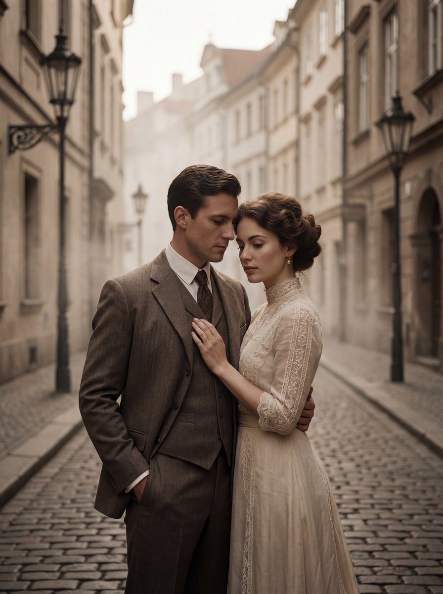 Ultra-Premium Cinematic 1900s Couple Portrait AI image template preview